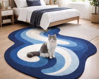 Luxury Blue & White Abstract Rug for Modern Bedroom Décor