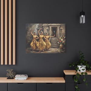 Three Flames of Gold; Bharatanatyam at the Temple of Ages; Stretch Canvas Print