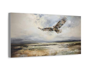 Born Free; Abstract Bald Eagle in Flight Oil painting Print on stretched Canvas
