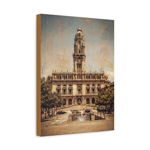 Porto City Hall Oil Painting Canvas Print Matte Canvas, Stretched 1.25"