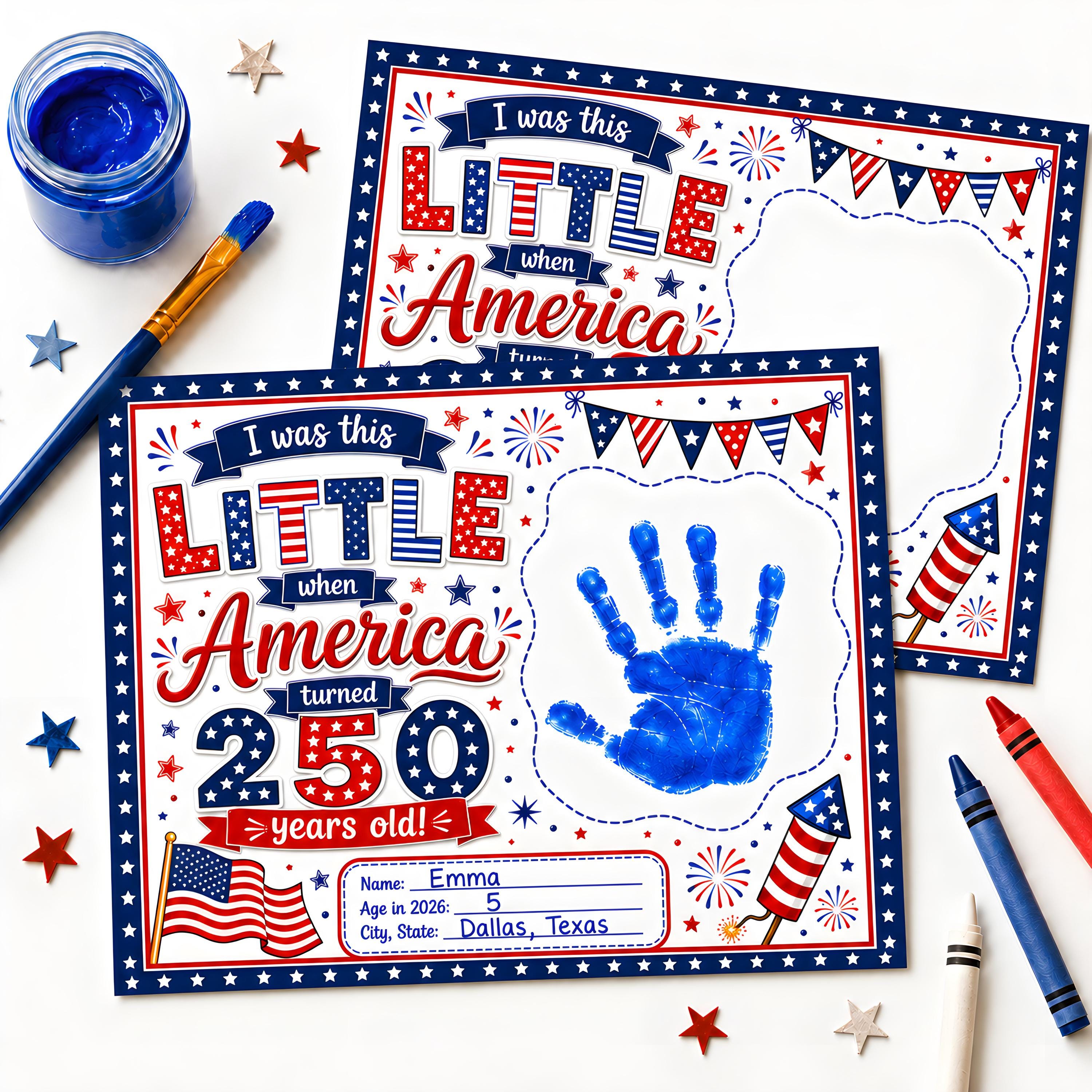 41 Easy Patriotic Crafts for Kids Even Parents Will Love 2 America 250th Anniversary Handprint Keepsake Printable, 4th of July…