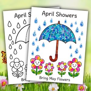 Spring Torn Paper Craft, Spring Kids Toddlers Daycare Preschool Kindergarten Activity, April Showers Bring May Flowers Tissue Paper Craft