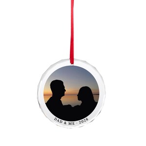 Decorazione natalizia "Papà e figlia" 2026, ornamento di Natale padre-figlia, ricordo in vetro con foto reale del tramonto, regalo per papà dalla figlia 2026