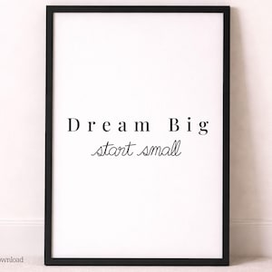Dream Big Start Small Wall Art Printable, Minimalist Quote Print, Motivational Poster, Neutral Beige Typography, Digital Download