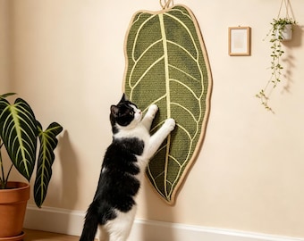 Botanical Leaf Peel & Stick Sisal Cat Scratching Pad, Wall Mount Tropical Leaf Wall Decor, Gift for Renters Cat Lovers, Cat Enrichment Toy