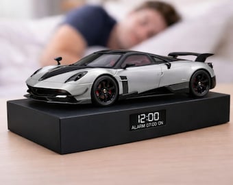 Pagani Huayra autowekker – motorgeluid, stoomeffect, handgemaakt metalen model, hypercarcadeau, luxe bureaudecor