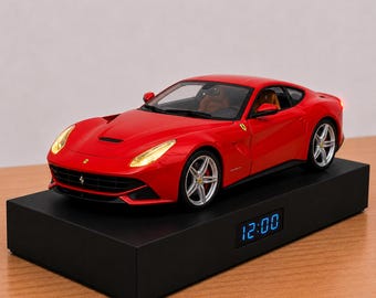 Grand Touring Auto Wecker, handgemacht, realistisches Motorgeräusch, Geschenk für Auto-Enthusiasten, italienisches Automobildesign