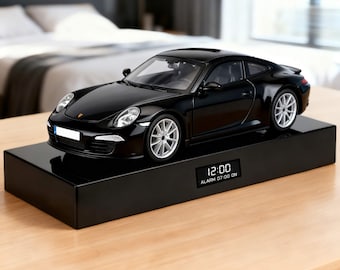 Réveil de voiture Porsche 911 S - Fait main, son moteur réaliste, phares fonctionnels, modèle en métal
