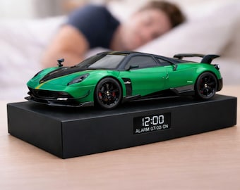 Pagani Huayra autowekker – motorgeluid, stoomeffect, handgemaakt metalen model, luxe bureaudecor, cadeau zeldzame auto