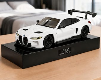BMW M4 Alarm Clock – White, Realistic Engine Sound, Working Headlights, Handmade, Car Enthusiast Gift