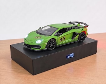 Lamborghini Aventador SVJ Alarm Clock – Realistic Engine Sound, Working Headlights, Handmade, Car Enthusiast Gift
