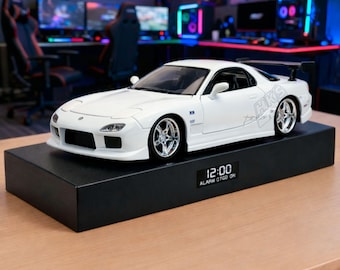 Mazda RX-7 autowekker – motorgeluid, handgemaakt metalen model, cadeau draaiende motor, JDM-bureaudecor