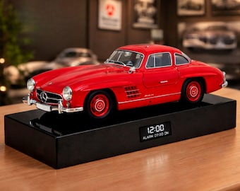 Mercedes Benz 300 SL autowekker – motorgeluid, handgemaakt metalen model, Gullwing klassiek cadeau, luxe bureaudecor
