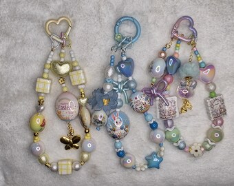 Beaded Easter Keychains with Bunny Charms, Spring Holiday Bag Accessory