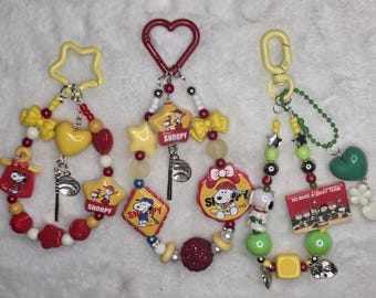 Snoopy Baseball Player Charms Keychain, Beaded Bag Accessory