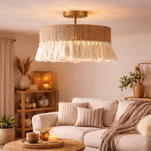 Bohemian Tassel Glow Hanging Light - Macrame Pendant Lamp Shade