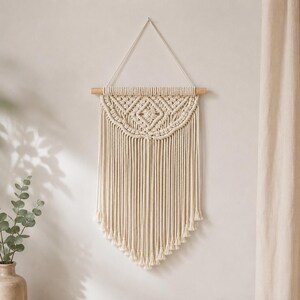 Handgjord Makramé Väggbonad – Mini Boho Losange Geometrisk Vävd Gobeläng