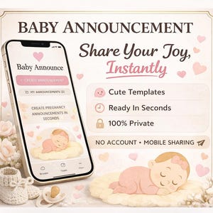 出産お知らせアプリ、温かみのあるパステルカラーのデザイン、モバイルフレンドリーなテンプレート