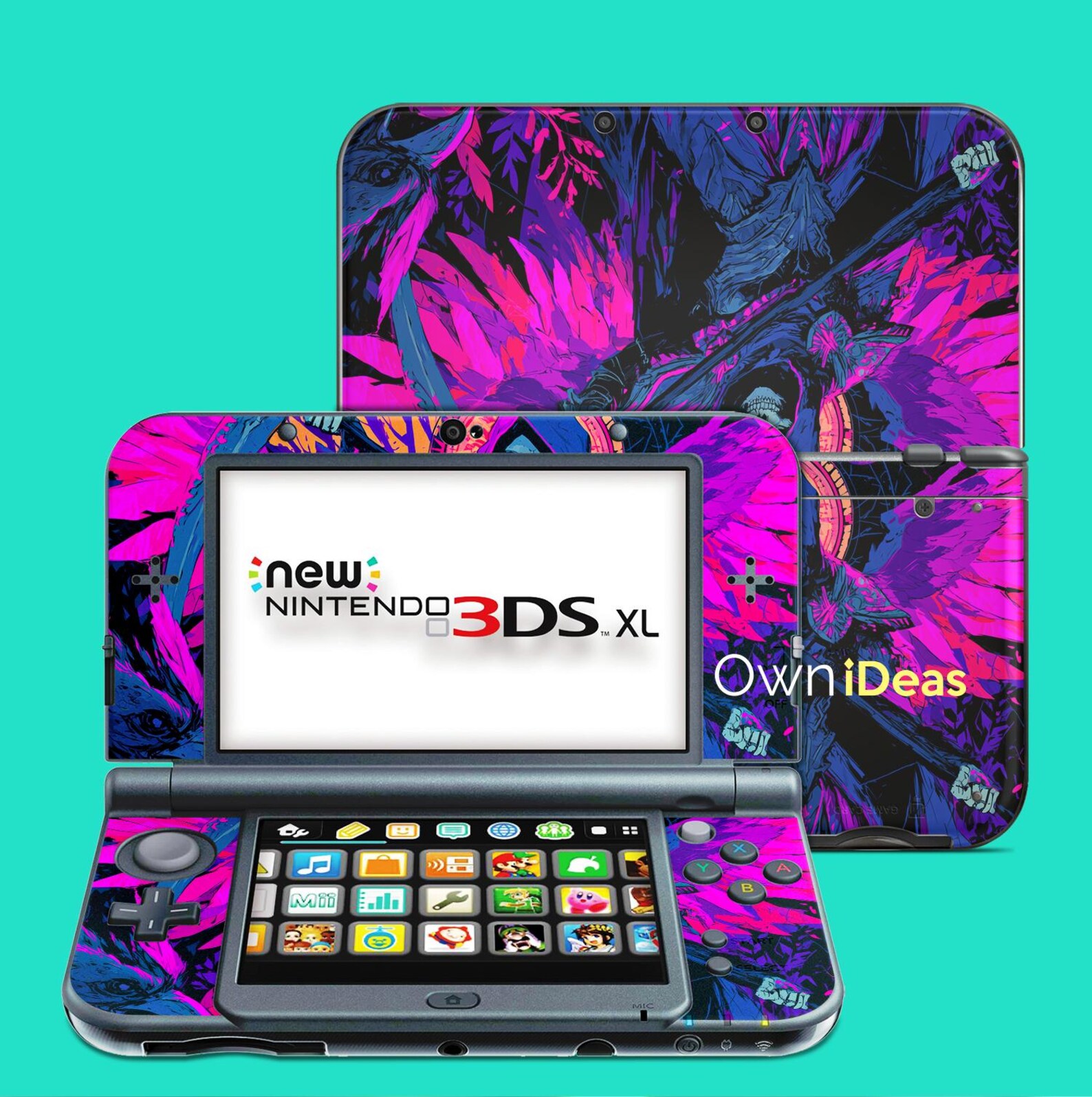 Japanese Nintendo 2DS Xl Wrap Skin With Clear Case Purple Skull Custom ...