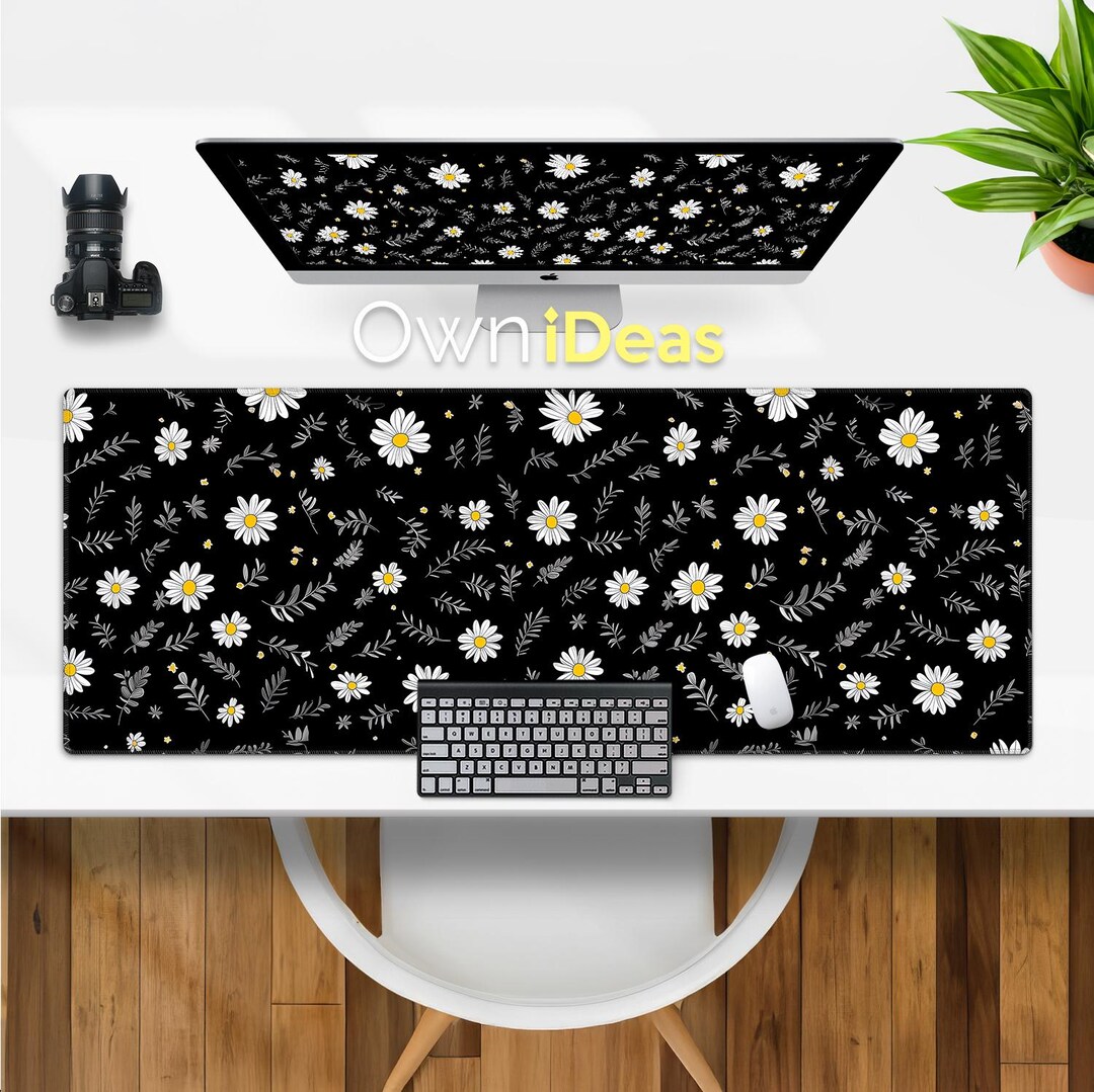 Floral Computer Mat Computer Desk Mat White Small Flower Design Mat Office Accessories ...