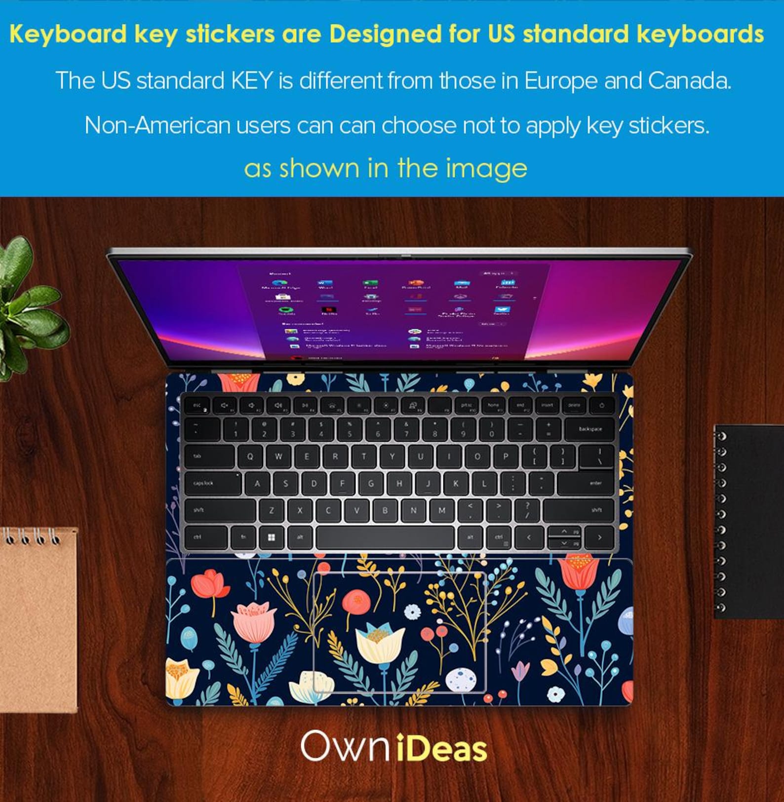 Dell Laptop Decal Bright Botanical Design Personalized Gift Custom ...