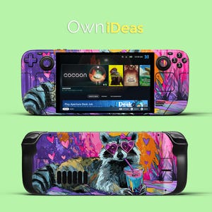 Steam Deck Oled Decal Accessories Skin Sticker Fashion Raccoon Design Customizable Game Design Gift for Girlfriend