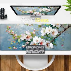 White Oil Painting Desk Mat Office Accessory Custom Flower Pattern Gift For Her Pad Large RGB Light Personalized Mouse Gaming Mouse Pad