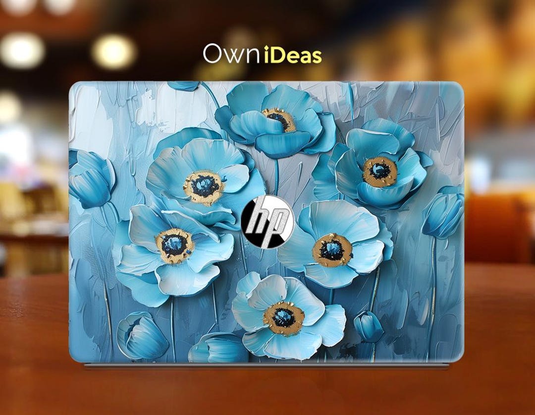 Hp Laptop Sticker Blue Flower Pattern Personalized Gift for Girlfriend ...