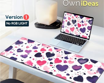 Cute Desk Mat Personalized Gaming Mouse Pad Custom Purple Love Design Office Mouse Pad Large RGB Light Pad Oversized Desk Mat