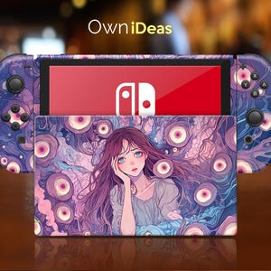 Nintendo OLED Console 3M Skin Decal Purple Fantasy Design Customizable Photo Girlfriend Gift for Nintendo Dock Joy-Con OLED Joy-Con OLED