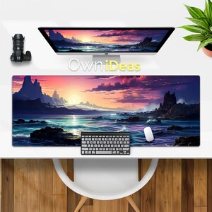 Bürozubehör Seaside Sunset Schreibtischmatte Ästhetisches Bürozubehör Benutzerdefinierte Mauspad Großes RGB-Licht Personalisierte Maus Gaming-Mauspad
