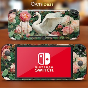 Switch Lite Skins with Clear Case Blooms Swan Custom Pattern Gift for Girlfriend for Switch Lite Switch 2 Switch Oled Switch Full Set