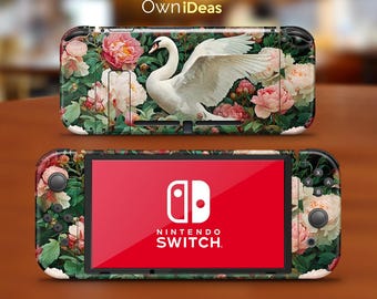 Switch Lite Skins with Clear Case Blooms Swan Custom Pattern Gift for Girlfriend for Switch Lite Switch 2 Switch Oled Switch Full Set