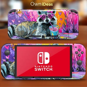 Switch Full Set Skin Sticker Decal Raccoon Love Party Design Custom Anime IP Gift for Girls for Nintendo Game Console Dock Oled Dock Console