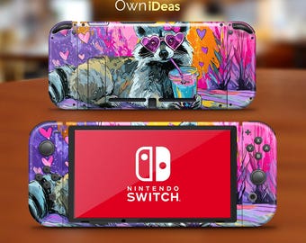 Switch Full Set Skin Sticker Decal Raccoon Love Party Design Custom Anime IP Gift for Girls for Nintendo Game Console Dock Oled Dock Console