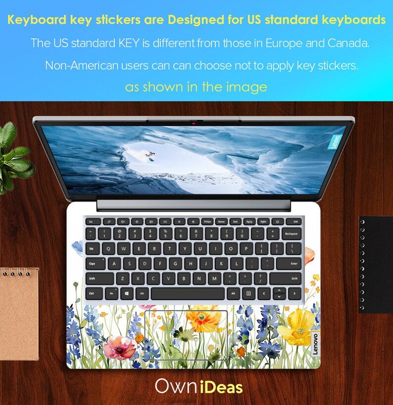 Pegatinas para ordenador Lenovo con diseño floral vívido, regalos personalizados para hermanas, para yoga, ThinkPad, ThinkBook, IdeaPad, Legion Slim imagen 4