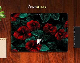 Surface Pro Skin Red Flower Pattern Personalized Gift for Her Compatible with Surface Pro 9 8 7 6 5 4 3 X, Surface Go, Surface Go 2, Go 3