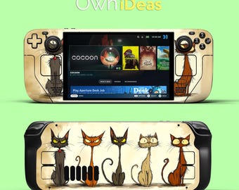 Steam Deck Skin Five Cats Design Vinyl Sticker Suitable for Steam Deck and Steam Deck Oled Clear Case