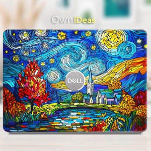 Dell Decal Laptop Decal Oil Painting Geometric Village Design Personalized Gift for XPS Latitude Inspiron Vostro Alienware Precision Series