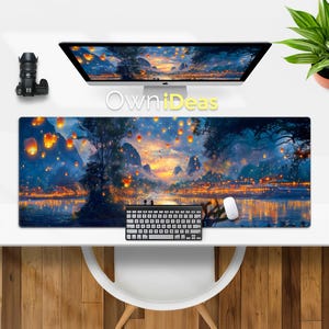 Romantic Desk Mat Office Accessories Riverside Light Pattern Desk Mat Custom Mouse Pad Large RGB Light Personality Mouse Gaming Mouse Pad