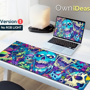 Colorful Desk Mat Personalized Computer Mouse Pad Custom Color Skull Design Office Mouse Pad Large RGB Light Pad Oversized Desk Mat