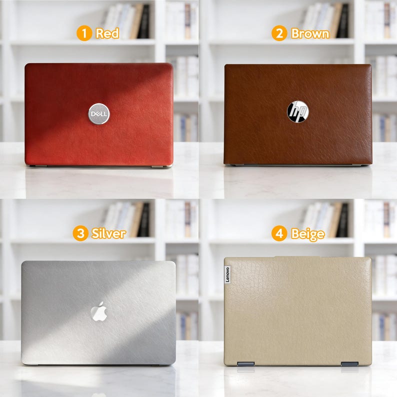 Laptop Skin Einzigartiges Geschenk aus Leder in Braun, Silber, Rot und Beige Solid Color für Hp Dell Lenovo Surface MacBook Bild 1