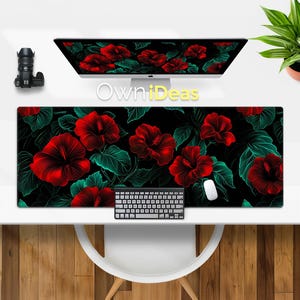Computer Bürozubehör Rote Blume Schreibtischmatte Geschenk für sie Ästhetische Mauspad Große Größe RGB Licht Personalisierte Maus Gaming Mauspad