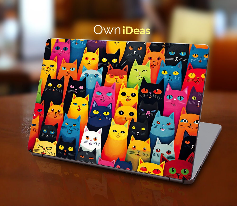 Decals for Hp 2-in-1 Laptop Colorful Cat Pattern Cute Sticker Unique ...