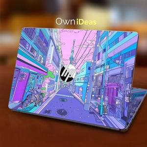 Hp laptop sticker paarse anime-stijl kruising patroon gepersonaliseerd cadeau voor Spectre Envy Pavilion Victus Omen Zbook Elite Probook-serie