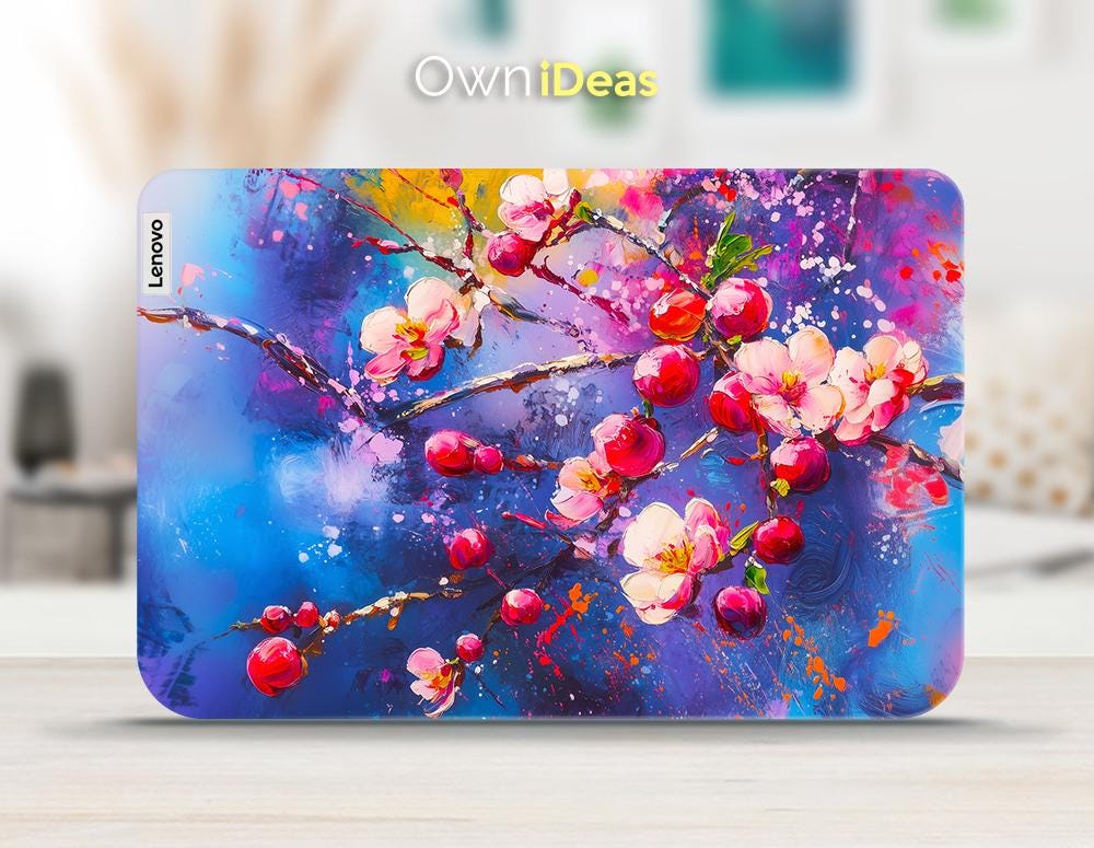 Lenovo ノートパソコン保護フィルム ピンク 油絵 花柄 カスタムギフト