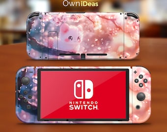 Switch Full Set Skin Sticker Decal Pink Childish Dream Design Custom Unique Photo Gift for Girlfriend for Nintendo Game Console Dock Oled
