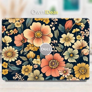 Dell Laptop Decal Brown Flowers Personalized Gift Custom Decal for XPS Latitude Inspiron Vostro Alienware Precision G Series
