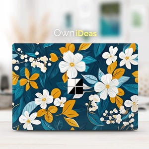 Surface Laptop Decal White Flowers Personalized Gift for Mother Compatible For Surface Laptop 2, 3, 4, 5 and Surface Book 2, 3