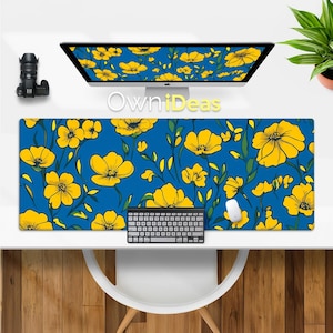 Computer Schreibtischunterlage Personalisierte Kundenspezifische Gelbe Blumen-Entwurfs-Mausunterlage Bürozubehör Großes RGB-Licht Personalisiertes Gaming-Mausunterlage